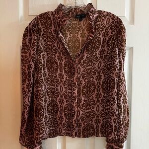 SAGE + FIG/women’s NWOT LS Elegant Patterned Blouse - Pink and Brown Size S